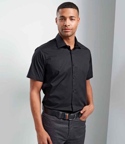 Premier Short Sleeve Stretch Fit Poplin Shirt - BLK - XS
